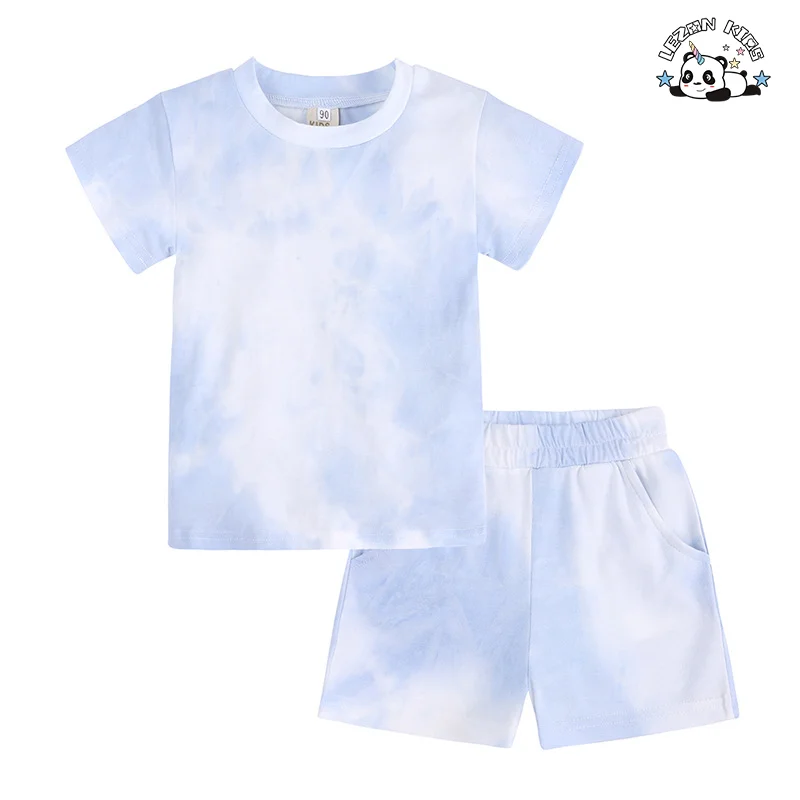 LEZONKIDS - Conjunto de Roupas Femininas de Manga Curta de Alta Qualidade, 2 Peças, Camiseta Tie-dye para Meninas de 2 a 14 anos